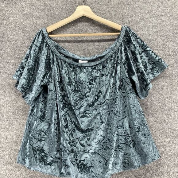 Knox Rose Blouse Women L Large Gray Short Sleeve Round Neck Velvet Pullover - Picture 3 of 9